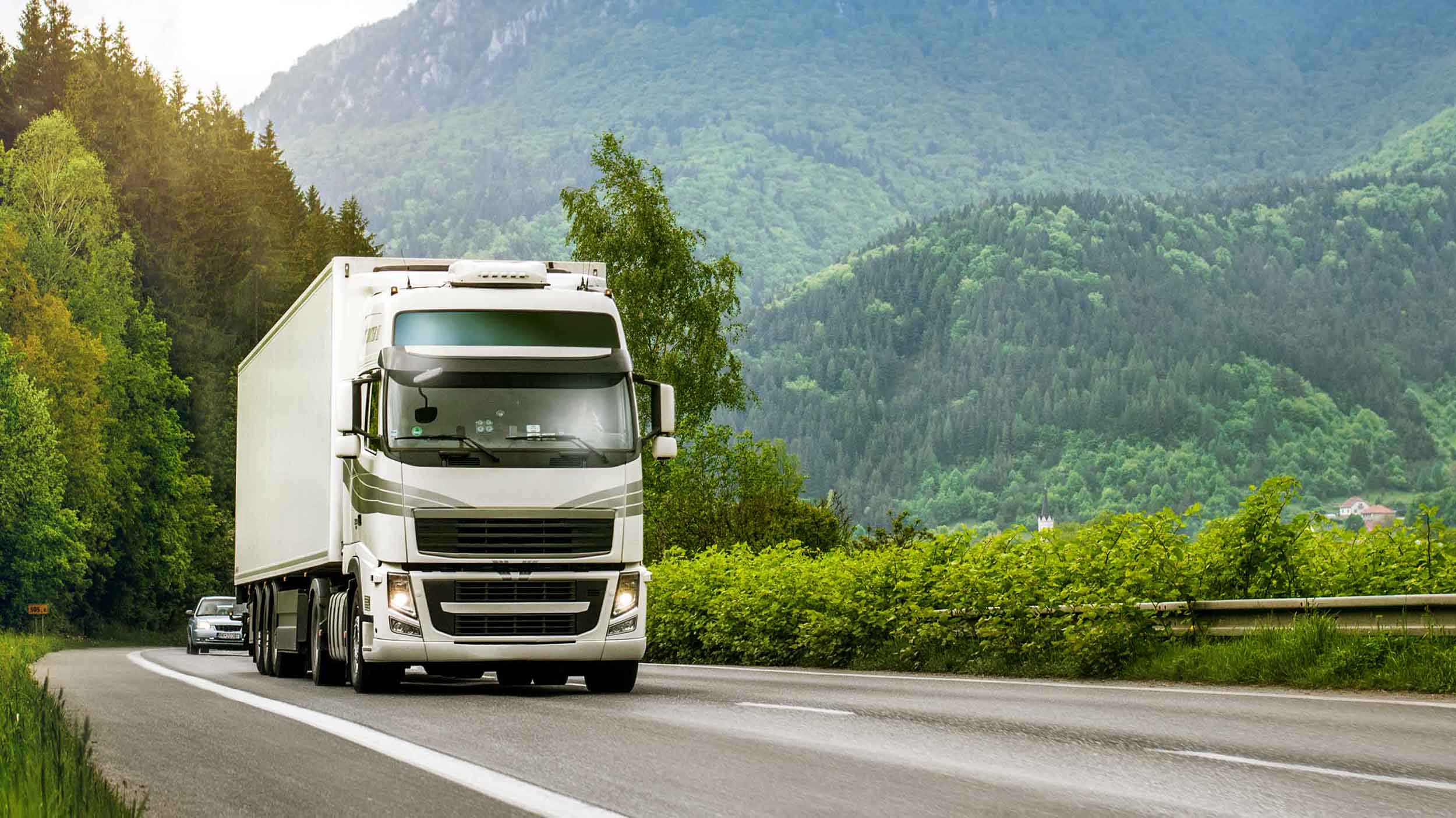 White truck driving on road